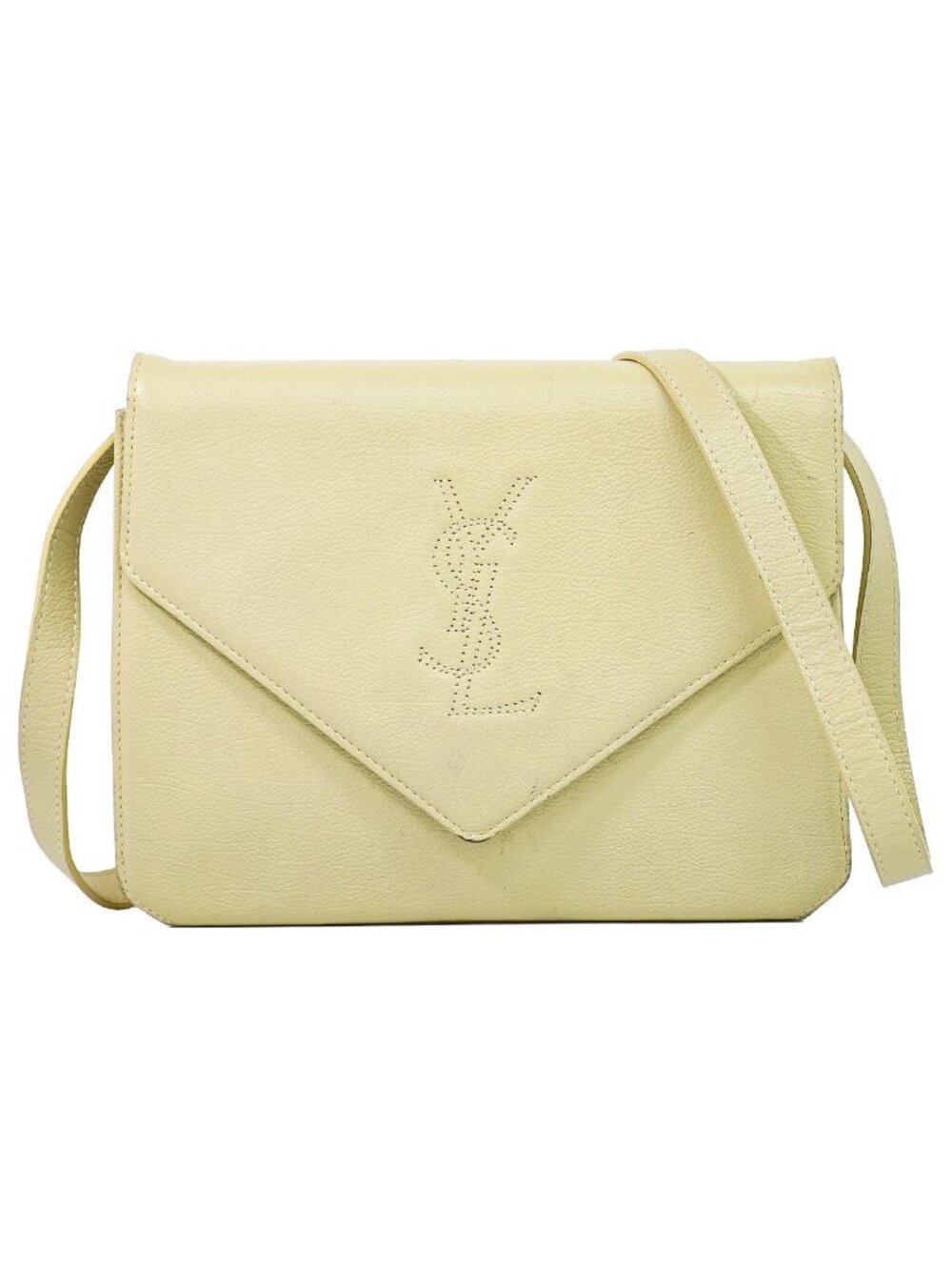 Saint Laurent YSL Logo 2-Way Shoulder Bag Clutch Leather Ivory